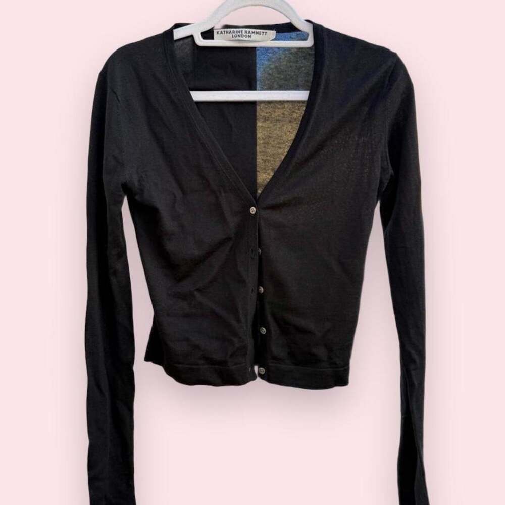 Vintage Archival Katharine Hamnett London Black Knit V-Neck Cardigan